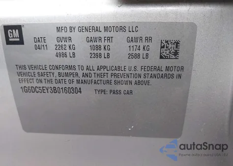 2011 Cadillac Cts Standard из США, поврежденный, VIN 1G6DC5EY3B0160304